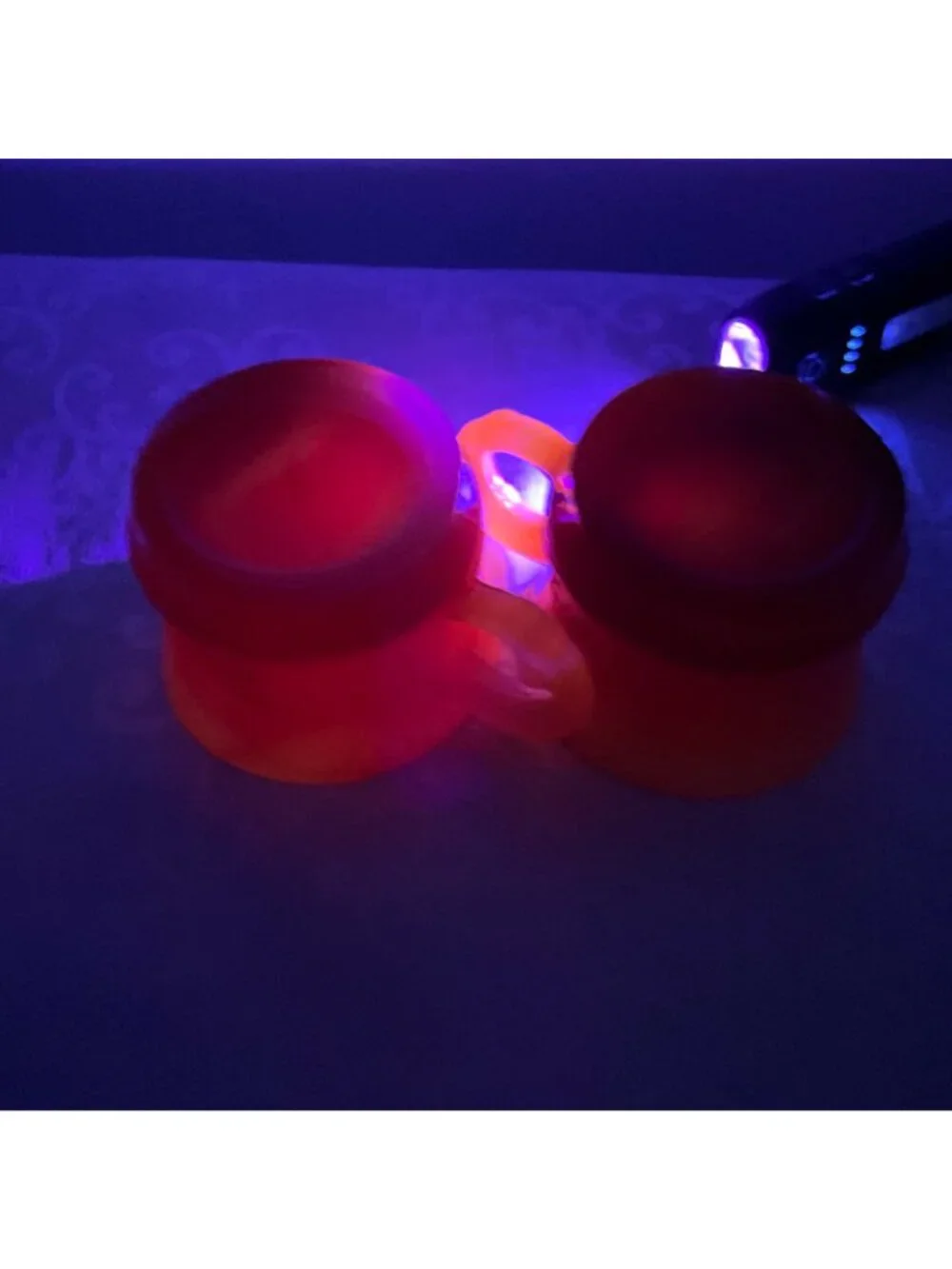 Vintage Amberina Cadmium Glass Set/2 Cupos UV Reactive Tiny Chip